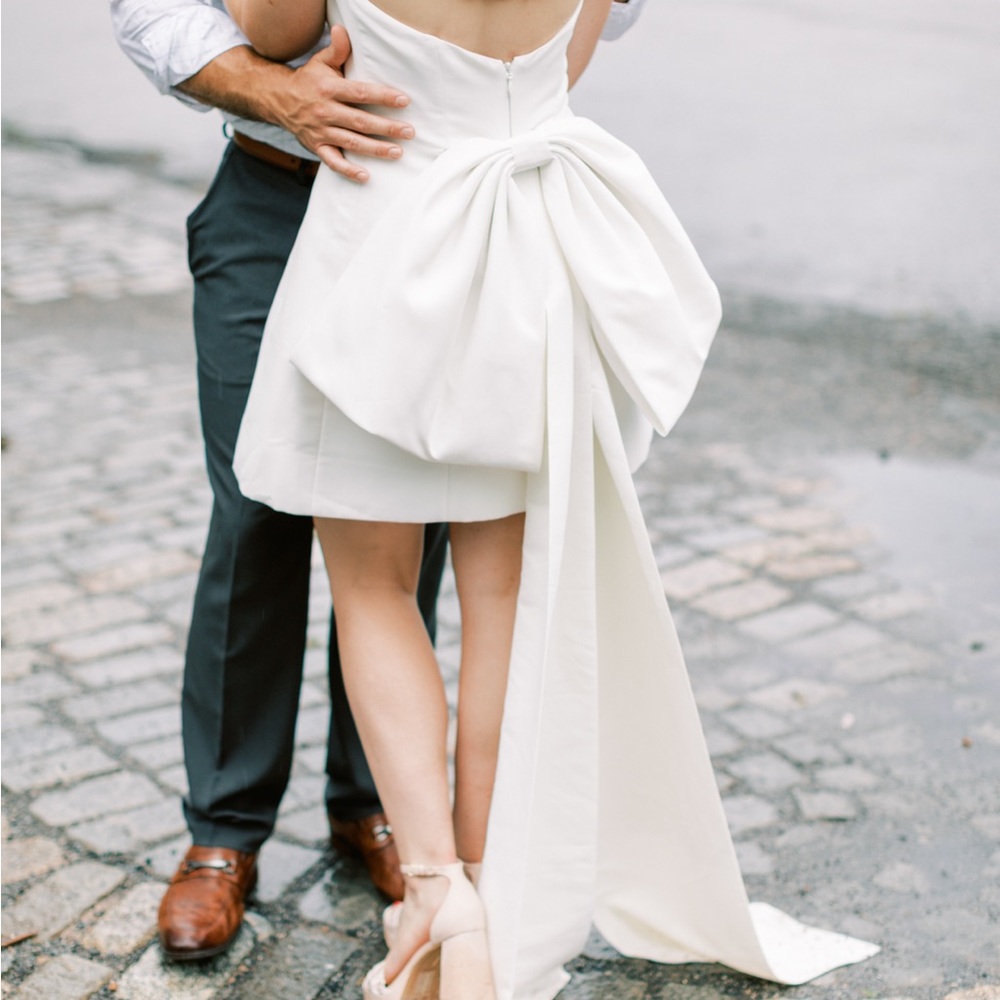 Anthropologie White Mini Dress with Bow Detail